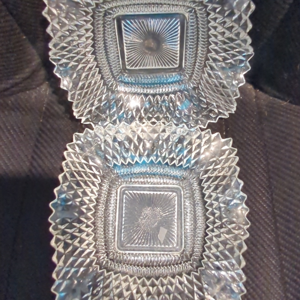 Vintage 6 1/2 inch Squared Pressed Glass Dish with Ruffled Edge Set Of 2
